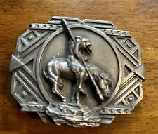 End Of The Trail Native American Indian VTG Pewter Siskiyou belt buckle Signed picture