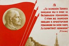 1939 Rare card Propaganda Communism Lenin Stalin quote Vintage Greeting Postcard picture
