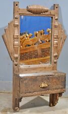 Antique Wooden Wall Hanging Mirror Frame With Drawer Original Old Hand Crafted picture