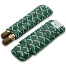 Portable Durable Leather Case Holder 2 Tube Travel Green Cigar Humidor Cutter picture