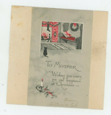 Vintage Christmas  Postcard   FIREPLACE STOCKING WREATH HOMEMADE COVER UNPOSTED picture
