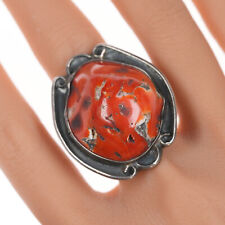sz11 Large Vintage Native american silver and coral ring picture