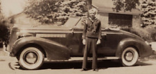 7D Photograph Handsome Man Sailor Uniform Cool Old Car 1940's *CREASED* picture
