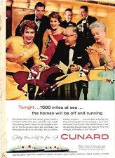 1958 Cunard Ships Sea Travel Games Aboard Horse Racing Print Ad Vintage picture