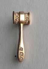 Antique VTG 10K 1.3g & Pearls Tiny Gavel Lapel Pin - President / Chairmen's Pin  picture