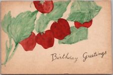 c1900s Hand-Drawn, Home-Made BIRTHDAY GREETINGS Postcard Cherries / Leaves picture