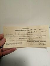 1935 Interstate Power Company Temporary Service Deposit Receipt Cushing Ok MP692 picture