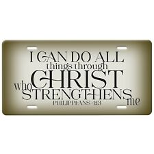 Philippians 4:13-I Can Do All Things Christian License Plate-Black-Bronze/Cream picture