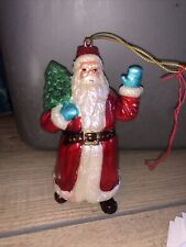 VTG Silvestri Santa Claus Holding Christmas Tree Ornament ~6” Turquoise Mittens picture