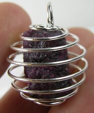 India Natural Dark Red Fluorescent Ruby Crystal Specimen in Spiral Cage Pendant picture