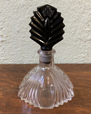 1930s New Martinsville Art Deco Perfume Bottle Clear & Black Glass Stopper Palm picture