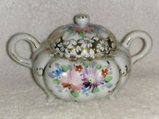 Vintage Hand Painted Floral Footed Lidded Porcelain Trinket Box  picture