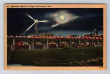 Cleveland OH-Ohio, Cleveland Skyline at Night, Antique Vintage Postcard picture