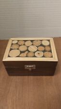 Vtg. Hand Made Wooden Inlay Box with Latch & Dominos Green Felt Interior 5