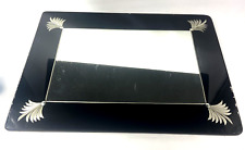 Vintage ART DECO Mirrored VANITY DRESSER TRAY Reverse painted Black and Silver picture