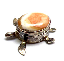 Handmade Galapagos 925 Sterling Lidded Turtle Trinket Box Cabochon Pink Shell picture