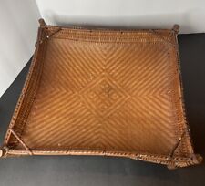 Mid 20th Century Woven Grass Rattan Bamboo Tray Basket MCM Vintage WWII picture