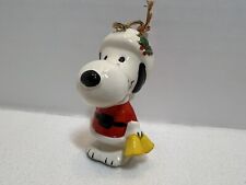 VTG Peanuts SNOOPY in SANTA SUIT and BELLS Ceramic Christmas Ornament Japan 1958 picture