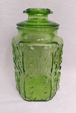 Vintage Green Glass Kitchen Canister Apothecary Jar 9