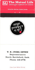 T.E. Tom Offen Representative The Mutual Life Canada Vintage Matchbook Cover picture