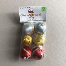 New Vintage Christmas 6 Mini Satin Ball Ornament Yellow White Red Blue picture