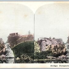 c1910s WWI Bridge Dynamited by Germans Stone Ruin Military Stereoview War V39 picture