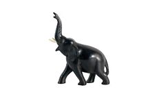 Antique Small Ebony Wood Ivory Color Handcarved Anglo Indian Elephant Sculpture picture