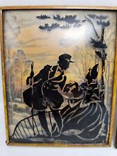 Vintage Convex Silhouette Reverse Paint Picture Victorian Courting Couple 4 x 5 picture