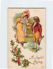 Postcard Embossed Girl & Boy Holiday Art Print A Joyful Christmas Greeting Card picture