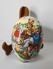 VTG German Nestler Paper Mache Easter Egg Candy Container Rabbit Picking Flower picture