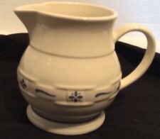 Longaberger Ceramic Pitcher Basketweave Small  Blue Trim Pottery Collectible picture