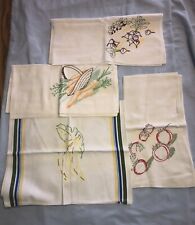 Vintage Cross-Stitched Fruit & Vegetable dish towels Set of 4 picture