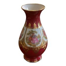 Small STW Bavaria Germany  Vtg Vase Courting Couple Burgundy And Gold Colors picture