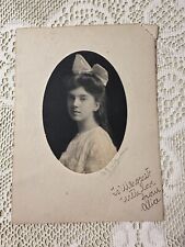 CABINET CARD 1880’s Photo Victorian Lady Edwardian Long Hair Bow Pretty 5x7 picture