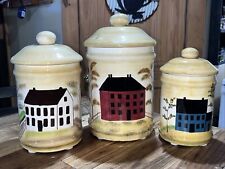 Casa Vero by ACK Primitive Farmhouse Canister Set of 3 Sealed Lids Ceramic -READ picture