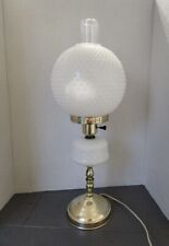 VINTAGE MILK GLASS HOBNAIL SHADE BASE & GLASS CHMNEY HURRICANE LAMP picture
