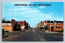 Greetings From Ripon Wisconsin Vintage Unposted Postcard Watson Street picture