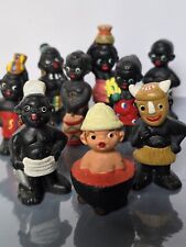 VTG 9 MINIATURES AFRICAN CANNIBALS SPANISH MUD FIGURINES-MAN IN POT TO BE EATEN picture