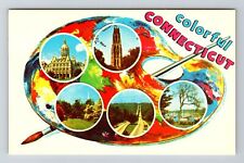 CT-Connecticut Colorful CT State Scenes Paint Pallete Vintage Souvenir Postcard picture