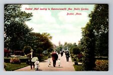 Boston MA- Massachusetts, Central Mall Leading To Commonwealth, Vintage Postcard picture