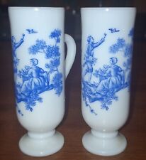 Vintage Avon Footed Pedestal Victorian Toile Demitasse Milk Glass Set of 2 Cups picture