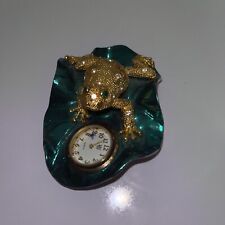 Vintage Timex Gold Tone Frog on Lily Pad Desk Novelty Clock Waterbury Clock Co picture