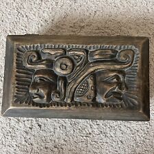 Vintage Hand Carved Wooden Box Faces Mayan Honduras Central American picture