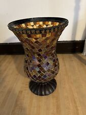 PartyLite 12'' Tall Global Fusion Hurricane Stained Glass Mosaic Candle Holder picture