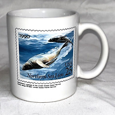 National Aquarium Baltimore Mug Stamp Northern Sea Lion White Ceramic 1990 picture