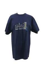 VTG 90s Delta New York City Blue Embroidered T Shirt World Trade Center Large picture