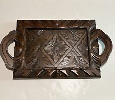 Beautiful Vintage Hand Carved Southwest Glass Topped Wooden Tray picture