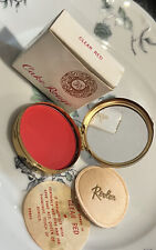 VINTAGE REVLON GOLD METAL MIRRORED COMPACT CAKE ROUGE MAKE UP  CLEAR RED   NIB picture