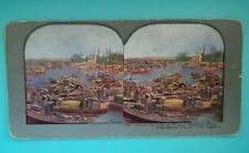c1900s Shanghai, China Junks on River Boat Wu-sung Asia Photo Stereo Card V9 picture