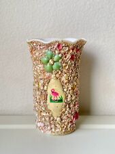 Vtg Shell Art Florida Souvenir Seashell Encrusted Hazel Atlas Milk Glass Vase picture